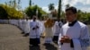 Sacerdotes en las celebraciones del Jueves Santo en la Catedral Metropolitana de Managua, el 6 de abril de 2023. (AP Photo/Inti Ocon)